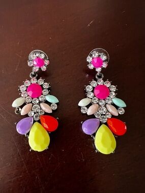 Colorful Statement Earrings Rhinestone Neon Multicolor Drop